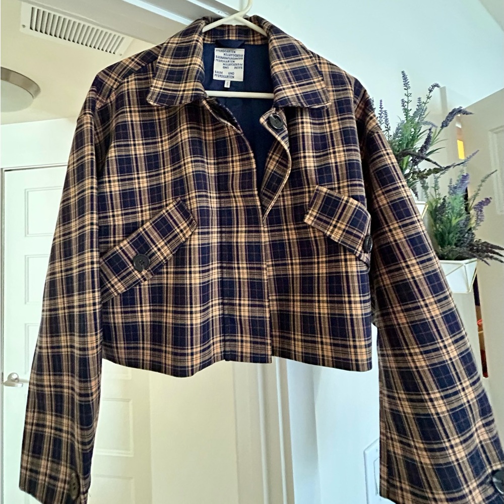 Navy and Orange Plaid Women's Blazer